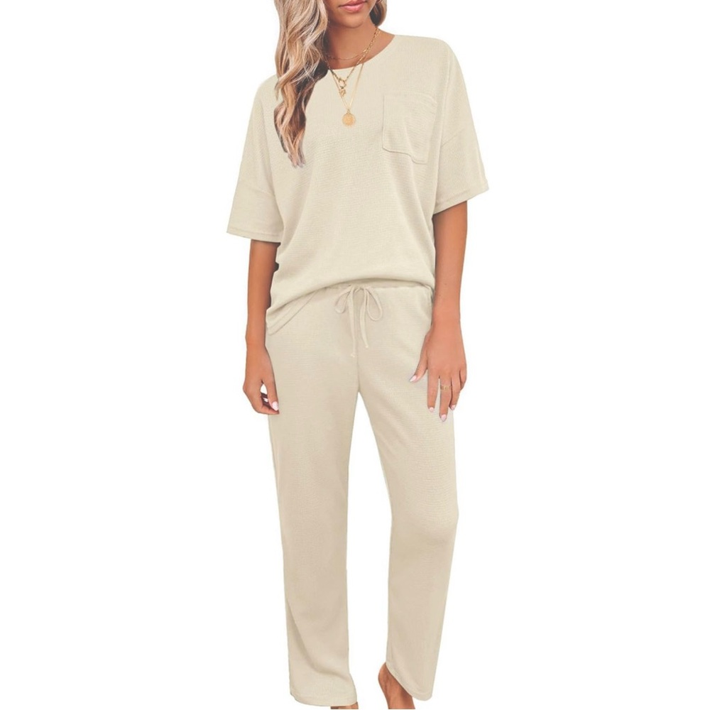 Women’s Waffle Knit Pajama Set Apricot Size Medium